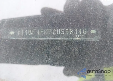 2012 Toyota Camry Se из США, поврежденный, VIN 4T1BF1FK3CU598146